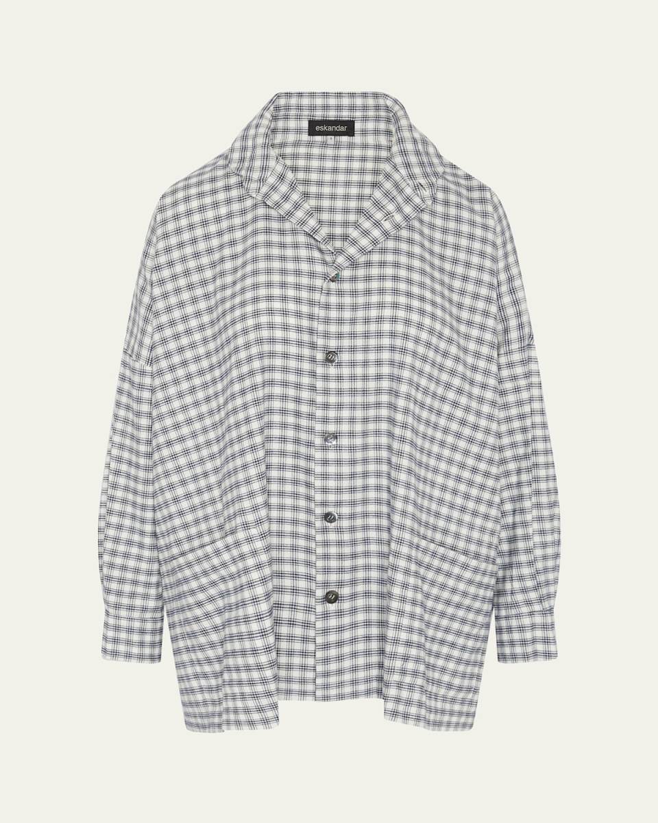 Mini Houndstooth Wide Longer-Back Double Stand-Collar Shirt Jacket (Long Length)